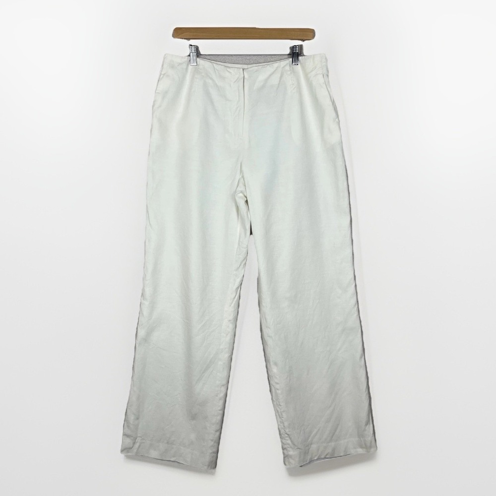 Vtg 90s Talbots Trousers Womens 10 Lined Italian Linen Wide Leg Quiet Luxury‎